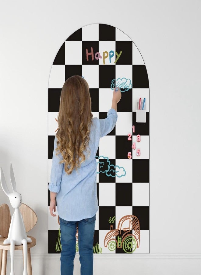 maglala Magnetic Chalkboard Wall Decal 24''x40'' Arch - Removable Reusable Peel and Stick (No Wall Damage) Extra Strong Magnetism - Easy Clean Chalkboard for Home Office Playroom (Black White Checker) - Image 1